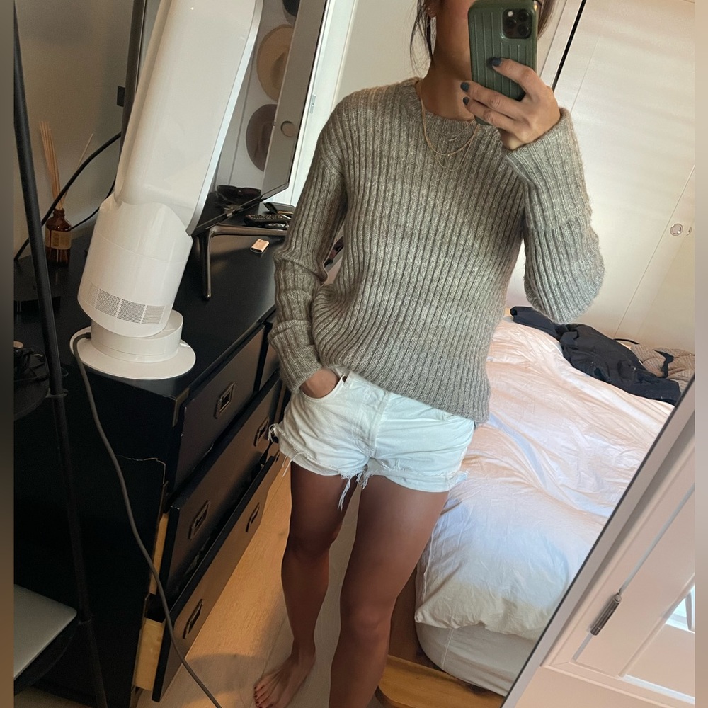 Theory Diantha Caresse Sweater Small Beige Ribbed